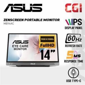 ASUS ZenScreen MB14AC - LED monitor - 14" - portable - 1920 x 1080 Full HD (1080p) - IPS - 250 cd/m≤ - 5 ms - USB-C - dark grey